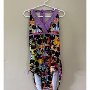 Beach Native Girls Size 14 One Piece Swimsuit Swimwear 70's Floral Ruffle